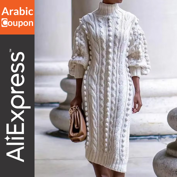 Aliexpress knitted dress with a round neck